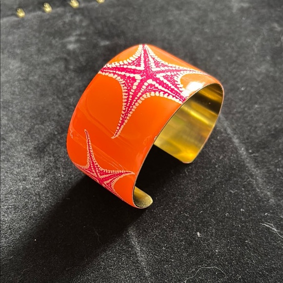 Mudpie Starfish Design Orange and Pink Unique Chunky Cuff Bracelet - Picture 1 of 4